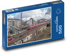 Červený vlak ve stanici Puzzle 500 dílků - 46 x 30 cm
