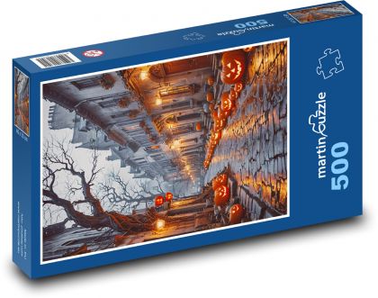 Halloween - dýně na ulici - puzzle 500 dílků