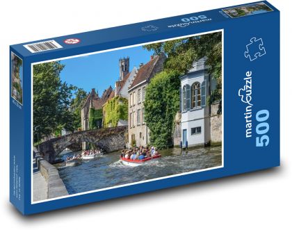 Bruggy - Belgicko, lode na kanáli - Puzzle 500 dielikov, rozmer 46x30 cm 