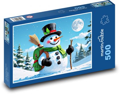 Bałwan - zima, przyroda - Puzzle 500 elementów, rozmiar 46x30 cm