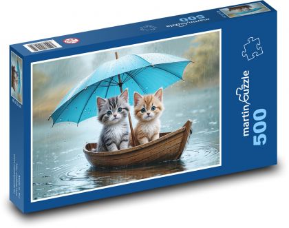Kittens - rain, boat - Puzzle of 500 pieces, size 46x30 cm 