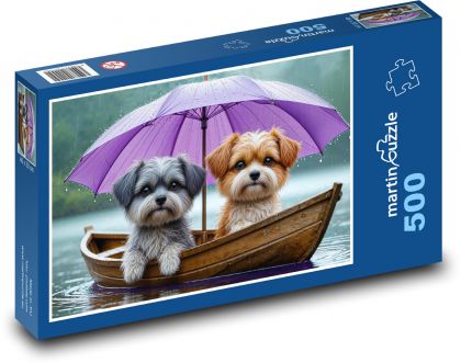 Psy na lodi - šteniatko, domáce zviera - Puzzle 500 dielikov, rozmer 46x30 cm 