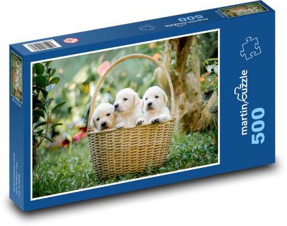Puppies in basket - Puzzle of 500 pieces, size 46x30 cm 