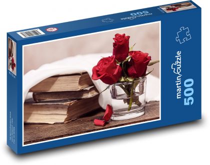 Alte Bücher mit Rosen - Puzzle - 500 Teile