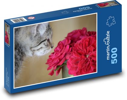 Katze und rote Blume - Puzzle - 500 Teile