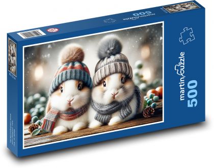 Króliki w kapeluszu - Puzzle 500 elementów, rozmiar 46x30 cm