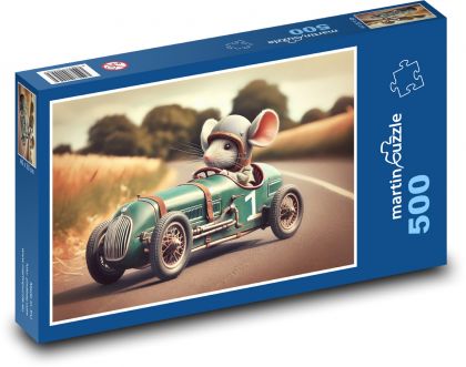 Myš v pretekárskom aute - Puzzle 500 dielikov, rozmer 46x30 cm 