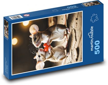 Zakochane myszy walentynkowe - Puzzle 500 elementów, rozmiar 46x30 cm