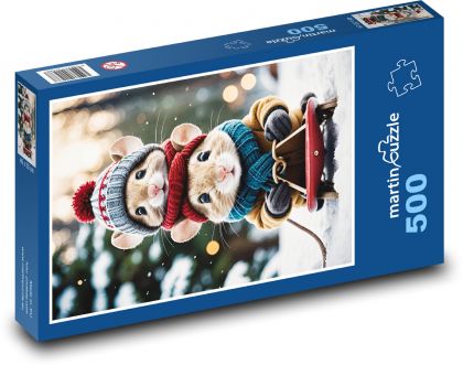 Mice on a sleigh - Puzzle of 500 pieces, size 46x30 cm 