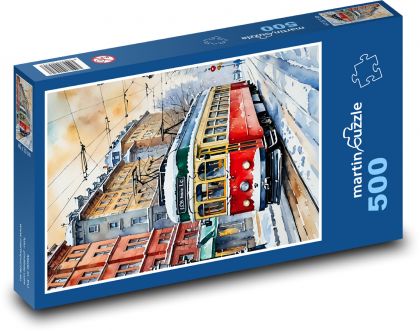 Zasněžená tramvaj - Puzzle 500 dílků, rozměr 46x30 cm