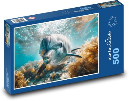 Delfín plavající v moři - Puzzle 500 dílků, rozměr 46x30 cm