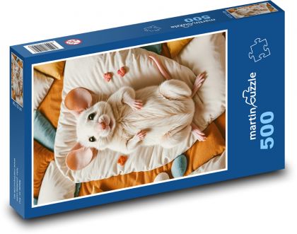Mouse on pillow - Puzzle of 500 pieces, size 46x30 cm 