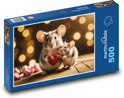 Myši se srdcem k Valentýnu - puzzle 500 dílků
