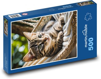Mačiatko v hojdacej sieti - Puzzle 500 dielikov, rozmer 46x30 cm 