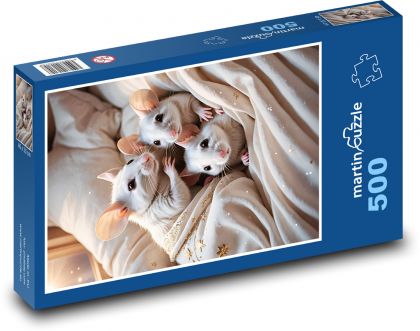 White mice in bed - Puzzle of 500 pieces, size 46x30 cm 