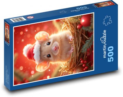 Maus im Weihnachtshut - Puzzle - 500 Teile