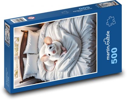 Weiße Maus im Bett - Puzzle - 500 Teile