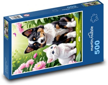 Pies i kotek - Puzzle 500 elementów, rozmiar 46x30 cm