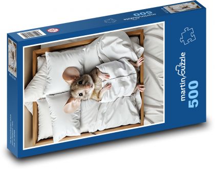 Mouse in bed - Puzzle of 500 pieces, size 46x30 cm 