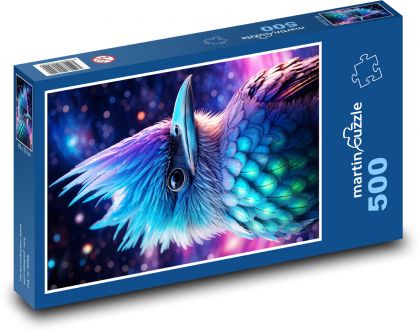 A bird with colored feathers - Puzzle of 500 pieces, size 46x30 cm 
