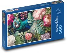 Páv v květinách Puzzle 500 - 46x30 cm