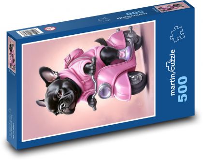 Ein Hund auf einem rosa Motorrad - Puzzle - 500 Teile