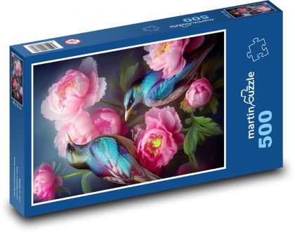 Kolibríky v kvetoch - Puzzle 500 dielikov, rozmer 46x30 cm 