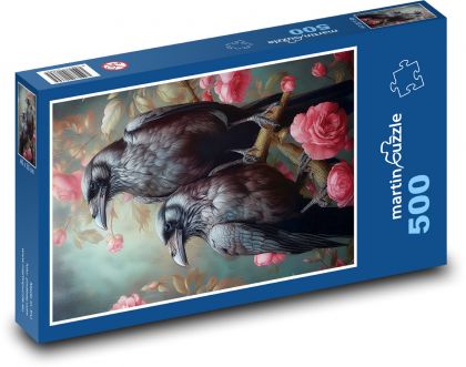 Wrony w różach - Puzzle 500 elementów, rozmiar 46x30 cm