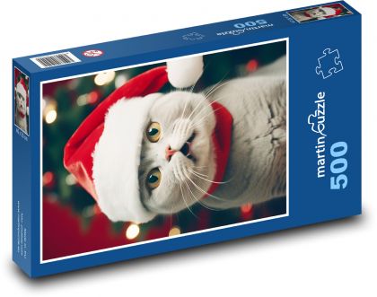 A cat in a Christmas hat - Puzzle of 500 pieces, size 46x30 cm 