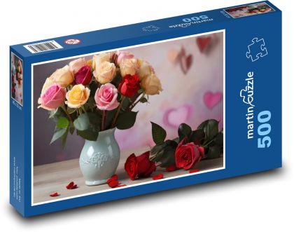 Walentynkowy bukiet róż - Puzzle 500 elementów, rozmiar 46x30 cm