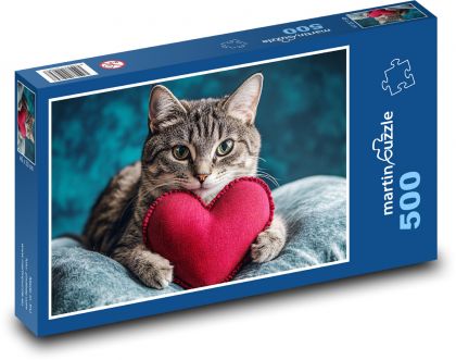 A cat with a heart for Valentines Day - Puzzle of 500 pieces, size 46x30 cm 