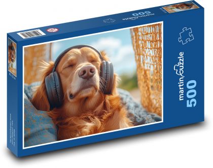 Zlatý retriver se sluchátky - puzzle 500 dílků