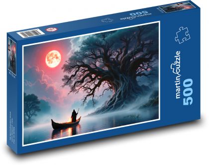 Łódź na jeziorze - przewoźnik - Puzzle 500 elementów, rozmiar 46x30 cm