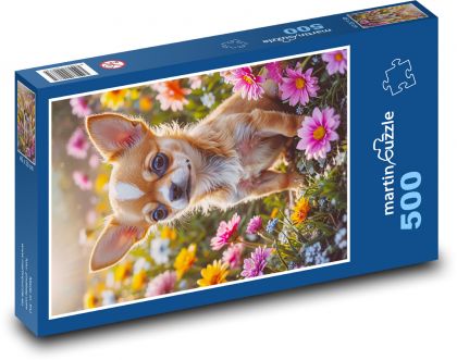 Pies w kwiatach - Puzzle 500 elementów, rozmiar 46x30 cm