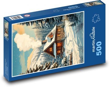 Chata v zime - Puzzle 500 dielikov, rozmer 46x30 cm 