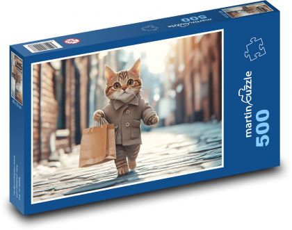 Kočka s nákupní taškou - puzzle 500 dílků