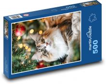 Kočka u vánočního stromu Puzzle 500 - 46x30 cm