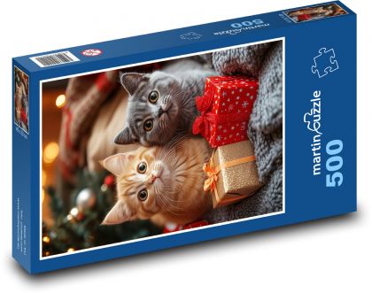 Mačky - vianočné darčeky - Puzzle 500 dielikov, rozmer 46x30 cm 