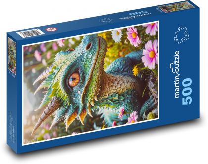 Drak v květinách - Puzzle 500 dílků, rozměr 46x30 cm