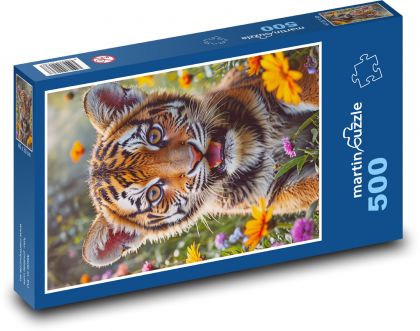 Tygr - květiny - puzzle 500 dílků