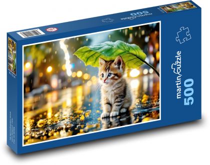 Kotě sedící v dešti - puzzle 500 dílků