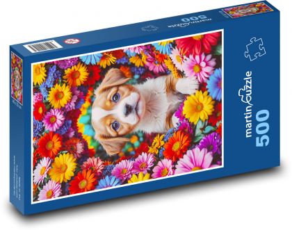 Ein Hund in Blumen - Puzzle - 500 Teile