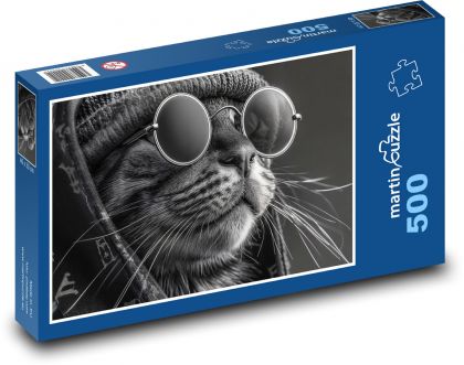 Kočka ve slunečních brýlích - Puzzle 500 dílků, rozměr 46x30 cm