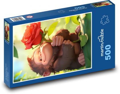 Monkey with rose - Puzzle of 500 pieces, size 46x30 cm 