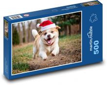 Pies do biegania w świątecznym kapeluszu Puzzle 500 elementów - 46x30 cm