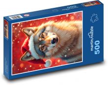 Vlk ve vánoční čepici Puzzle 500 - 46x30 cm