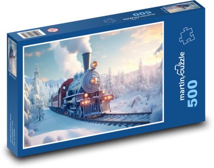 pociąg w zimowym krajobrazie - Puzzle 500 elementów, rozmiar 46x30 cm
