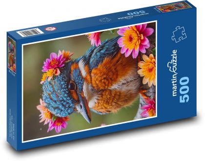 Ledňáček, květy - puzzle 500 dílků