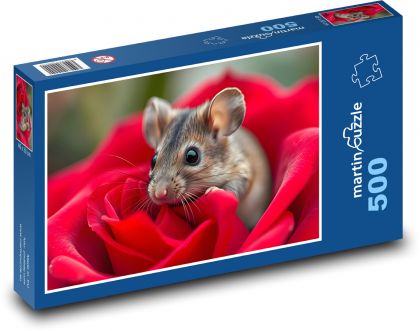 Red Rose - Mouse - Puzzle of 500 pieces, size 46x30 cm 