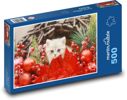 Dekoracje z kotem i bożonarodz - Puzzle 500 elementów, rozmiar 46x30 cm